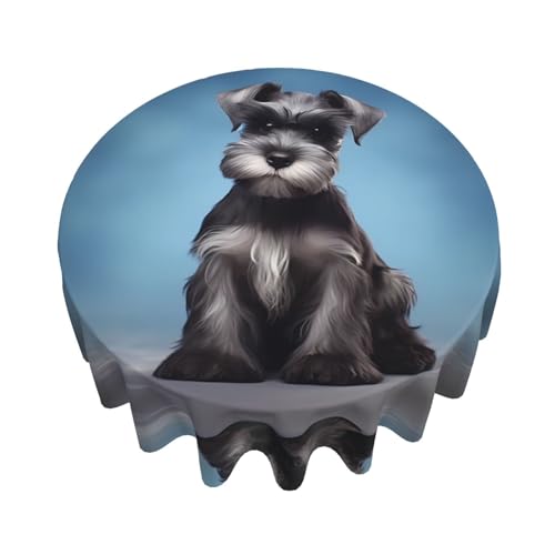 WZYWHJ Runde lange Tischdecke mit Schnauzer-Muster, Anti-Überlauf und knitterfrei, Esstischdecke, 152,4 cm von WZYWHJ