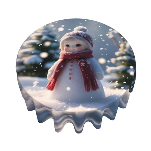 WZYWHJ Runde lange Tischdecke mit Schneepuppen-Muster, Anti-Überlauf und knitterfrei, Esstischdecke, 152,4 cm von WZYWHJ