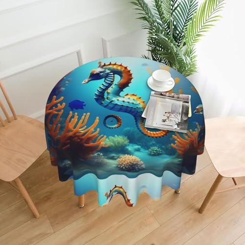 WZYWHJ Runde lange Tischdecke mit Seepferdchen-Druck, Anti-Überlauf und knitterfrei, Esstischdecke, 152,4 cm WZYWHJ Runde lange Tischdecke mit Seepferdchen-Druck, Anti-Überlauf und knitterfrei, Esstischdecke, 152,4 cm von WZYWHJ