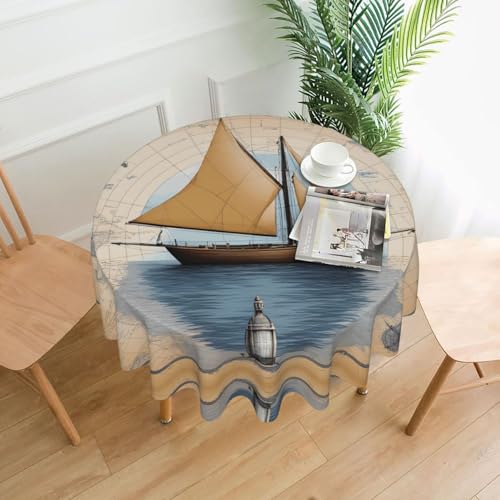 WZYWHJ Runde lange Tischdecke mit Segelboot-Karten-Motiv, Anti-Überlauf und knitterfrei, Esstischdecke, 152,4 cm WZYWHJ Runde lange Tischdecke mit Segelboot-Karten-Motiv, Anti-Überlauf und knitterfrei, Esstischdecke, 152,4 cm von WZYWHJ