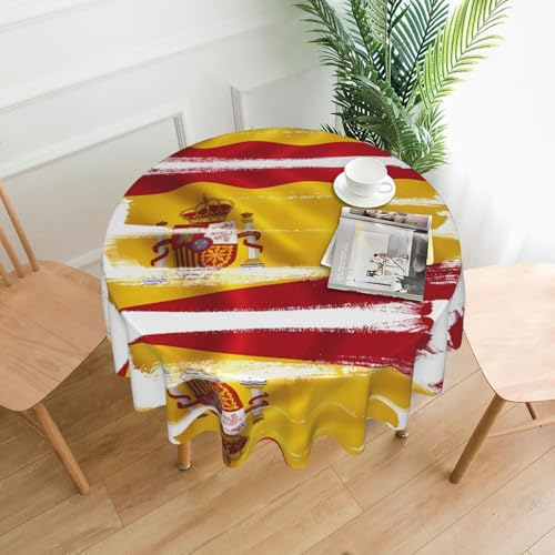 WZYWHJ Runde lange Tischdecke mit Spanien-Flaggenmuster, Anti-Überlauf und knitterfrei, Esstischdecke, 152,4 cm von WZYWHJ
