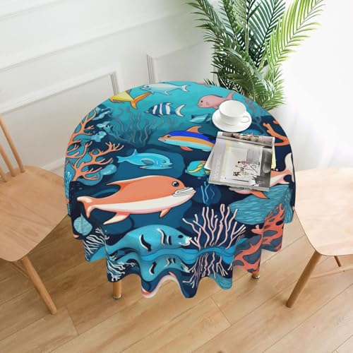 WZYWHJ Runde lange Tischdecke mit U-Boot-Delfin-Druck, Anti-Überlauf und knitterfrei, Esstischdecke, 152,4 cm WZYWHJ Runde lange Tischdecke mit U-Boot-Delfin-Druck, Anti-Überlauf und knitterfrei, Esstischdecke, 152,4 cm von WZYWHJ