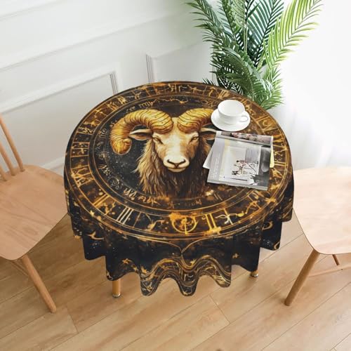 WZYWHJ Runde lange Tischdecke mit Widderhoroskop-Druck, Anti-Überlauf und knitterfrei, Esstischdecke, 152,4 cm WZYWHJ Runde lange Tischdecke mit Widderhoroskop-Druck, Anti-Überlauf und knitterfrei, Esstischdecke, 152,4 cm von WZYWHJ