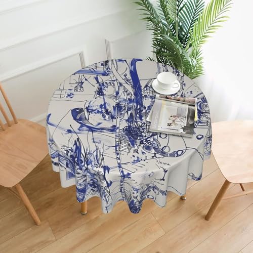 WZYWHJ Runde lange Tischdecke mit blauem Graffiti-Druck, Anti-Überlauf und knitterfrei, Esstischdecke, 152,4 cm WZYWHJ Runde lange Tischdecke mit blauem Graffiti-Druck, Anti-Überlauf und knitterfrei, Esstischdecke, 152,4 cm von WZYWHJ