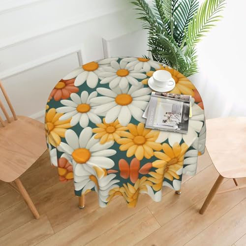 WZYWHJ Runde lange Tischdecke mit buntem Gänseblümchen-Muster, Anti-Überlauf und knitterfrei, Esstischdecke, 152,4 cm von WZYWHJ