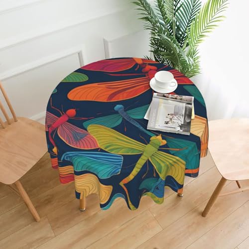 WZYWHJ Runde lange Tischdecke mit buntem Libellen-Druck, Anti-Überlaufen und knitterfrei, Esstischdecke, 152,4 cm WZYWHJ Runde lange Tischdecke mit buntem Libellen-Druck, Anti-Überlaufen und knitterfrei, Esstischdecke, 152,4 cm von WZYWHJ