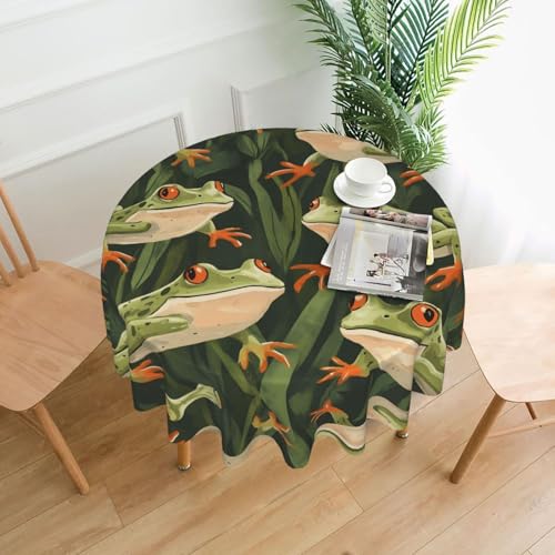 WZYWHJ Runde lange Tischdecke mit frechem Frosch-Muster, Anti-Überlauf und knitterfrei, Esstischdecke, 152,4 cm von WZYWHJ