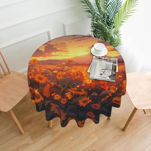 WZYWHJ Runde lange Tischdecke mit gelben Sonnenblumen bei Sonnenuntergang, knitterfrei, 152,4 cm WZYWHJ Runde lange Tischdecke mit gelben Sonnenblumen bei Sonnenuntergang, knitterfrei, 152,4 cm von WZYWHJ
