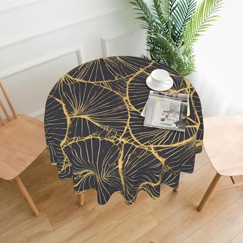 WZYWHJ Runde lange Tischdecke mit goldenem Blatt-Druck, Anti-Überlaufen und knitterfrei, Esstischdecke, 152,4 cm WZYWHJ Runde lange Tischdecke mit goldenem Blatt-Druck, Anti-Überlaufen und knitterfrei, Esstischdecke, 152,4 cm von WZYWHJ