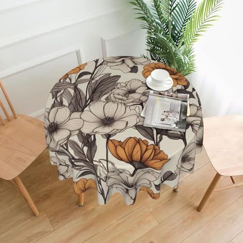 WZYWHJ Runde lange Tischdecke mit handgezeichnetem Blumendruck, Anti-Überlauf und knitterfrei, Esstischdecke, 152,4 cm WZYWHJ Runde lange Tischdecke mit handgezeichnetem Blumendruck, Anti-Überlauf und knitterfrei, Esstischdecke, 152,4 cm von WZYWHJ