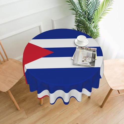 WZYWHJ Runde lange Tischdecke mit kubanischem Flaggenmuster, Anti-Überlauf und knitterfrei, Esstischdecke, 152,4 cm von WZYWHJ