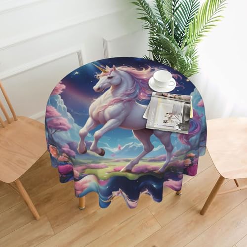 WZYWHJ Runde lange Tischdecke mit pinkem Einhorn-Aufdruck, kein Überlaufen und Knittern, Esstischdecke, 152,4 cm WZYWHJ Runde lange Tischdecke mit pinkem Einhorn-Aufdruck, kein Überlaufen und Knittern, Esstischdecke, 152,4 cm von WZYWHJ