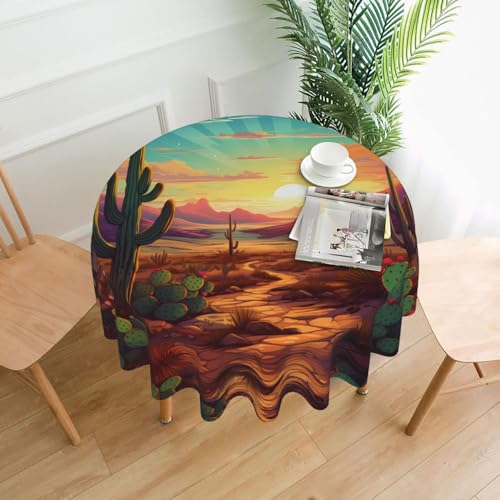 WZYWHJ Runde lange Tischdecke mit schönem Sonnenuntergangs-Druck, Anti-Überlauf und knitterfrei, Esstischdecke, 152,4 cm von WZYWHJ