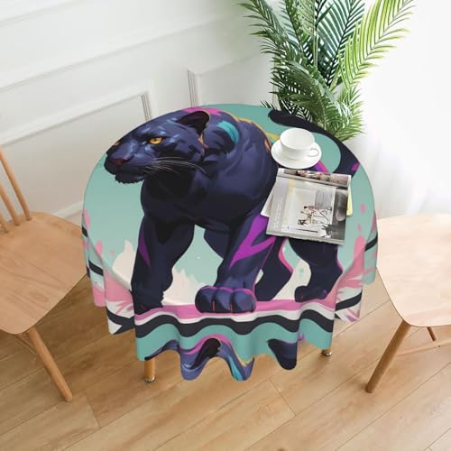 WZYWHJ Runde lange Tischdecke mit schwarzem Panther-Druck, Anti-Überlauf und knitterfrei, Esstischdecke, 152,4 cm WZYWHJ Runde lange Tischdecke mit schwarzem Panther-Druck, Anti-Überlauf und knitterfrei, Esstischdecke, 152,4 cm von WZYWHJ