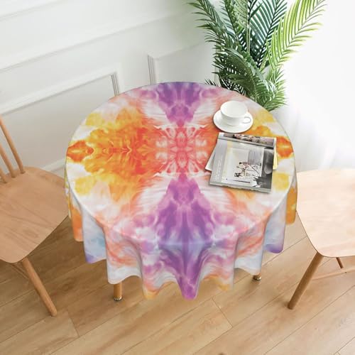 WZYWHJ Schöne Batikfarben-Druck, runde lange Tischdecke, Anti-Überlauf und knitterfrei, Esstischdecke, 152,4 cm WZYWHJ Schöne Batikfarben-Druck, runde lange Tischdecke, Anti-Überlauf und knitterfrei, Esstischdecke, 152,4 cm von WZYWHJ