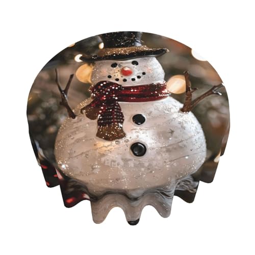 WZYWHJ Schöne Tischdecke mit Schneemann-Lampe, rund, lang, Anti-Überlauf und knitterfrei, Esstischdecke, 152,4 cm von WZYWHJ
