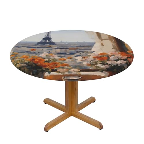 WZYWHJ Schöne runde Tischdecke mit Pylonen in der Ferne, wasserdicht, knitterfrei, für Esstisch, Dekoration, Tischdecke von WZYWHJ