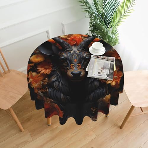 WZYWHJ Schwarze Antilope mit Blumenmuster, runde lange Tischdecke, Anti-Überlauf und knitterfrei, Esstischdecke, 152,4 cm von WZYWHJ