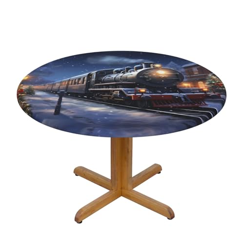 WZYWHJ Tischdecke, Motiv: Winter, Weihnachten, Schnee, Nacht, Eisenbahn, Zug, Druck, rund, wasserdicht, knitterfrei, für Esstisch, Dekoration, Tischdecke WZYWHJ Tischdecke, Motiv: Winter, Weihnachten, Schnee, Nacht, Eisenbahn, Zug, Druck, rund, wasserdicht, knitterfrei, für Esstisch, Dekoration, Tischdecke von WZYWHJ