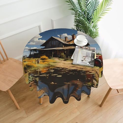 WZYWHJ Tischdecke mit Texas-Farm-Traktor-Muster, rund, lang, Anti-Überlauf und knitterfrei, Esstischdecke, 152,4 cm von WZYWHJ