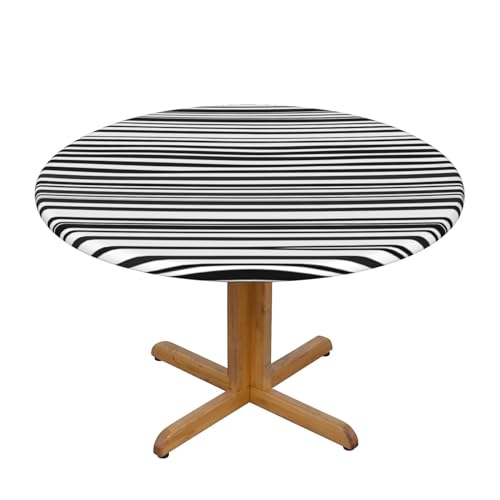 WZYWHJ Tischdecke mit schwarz-weißem Streifendruck, rund, wasserdicht, knitterfrei, für Esstisch, Dekoration, Tischdecke von WZYWHJ