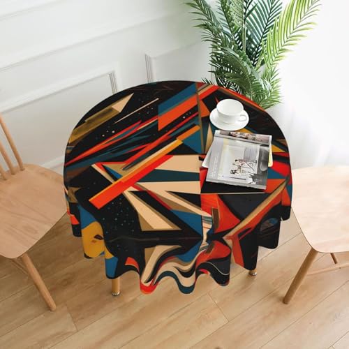 WZYWHJ Unregelmäßiges geometrisches Muster, runde, lange Tischdecke, Anti-Überlauf und knitterfrei, Esstischdecke, 152,4 cm von WZYWHJ