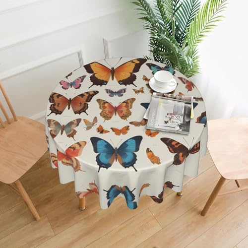 WZYWHJ Via Runde dekorative Tischdecke mit Schmetterlings-Gruppenmuster, 152,4 cm, kann gewaschen und wiederverwendet werden für einen runden Esstisch WZYWHJ Via Runde dekorative Tischdecke mit Schmetterlings-Gruppenmuster, 152,4 cm, kann gewaschen und wiederverwendet werden für einen runden Esstisch von WZYWHJ