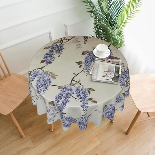 WZYWHJ Weiche runde dekorative Tischdecke mit Rankenmuster, 152,4 cm, kann gewaschen und wiederverwendet werden für einen runden Esstisch WZYWHJ Weiche runde dekorative Tischdecke mit Rankenmuster, 152,4 cm, kann gewaschen und wiederverwendet werden für einen runden Esstisch von WZYWHJ