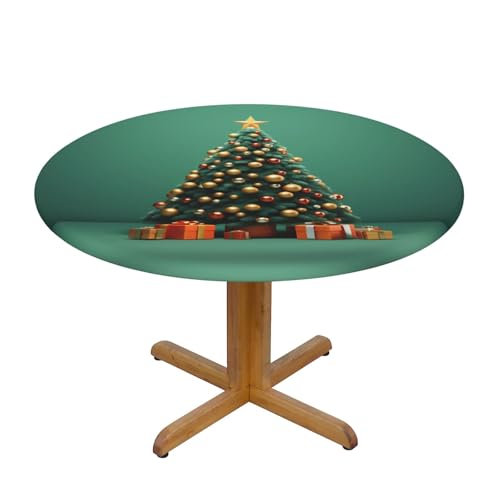 WZYWHJ Weihnachtsbaumbild, rund, wasserdicht, knitterfrei, für Esstischdekoration, Tischdecke von WZYWHJ