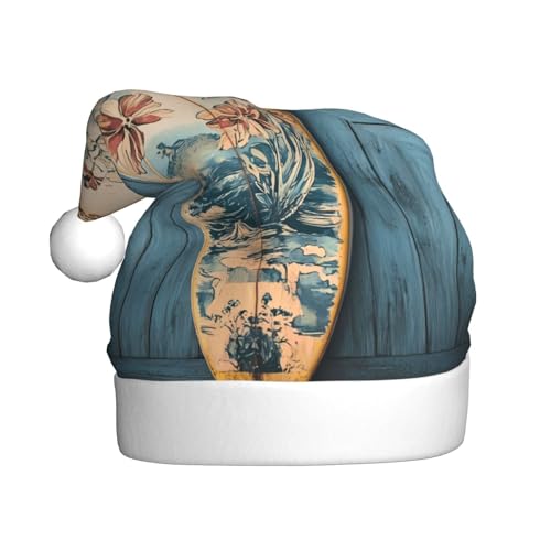 WZYWHJ Weihnachtsmannmütze für Erwachsene für Urlaub und Weihnachtsfeiern, jährliche Zeremonien, Surfbrett, Retro-Muster von WZYWHJ