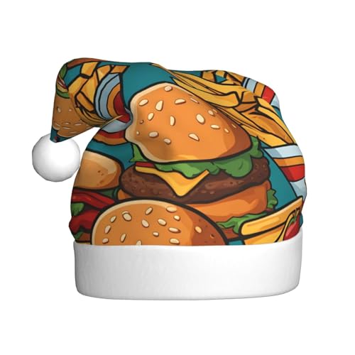 WZYWHJ Weihnachtsmütze für Erwachsene – Ornament-Stirnband für Feiertage, Partys und Kostümveranstaltungen, niedliche Burger-Pommes-Drucke von WZYWHJ