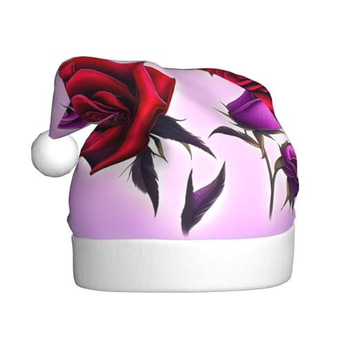 WZYWHJ Weihnachtsmütze für Erwachsene – Ornament-Stirnband für Feiertage, Partys und Kostümveranstaltungen, rote und violette Rosen von WZYWHJ