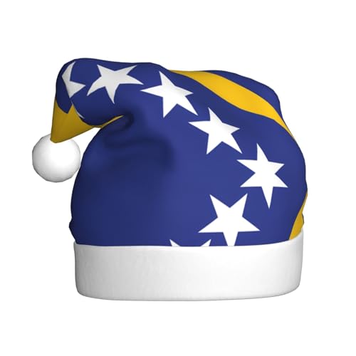 WZYWHJ Weihnachtsmütze für Erwachsene für Urlaub und Weihnachtsfeiern, jährliche Zeremonien, Flagge von Bosnien und Herzegowina Muster von WZYWHJ