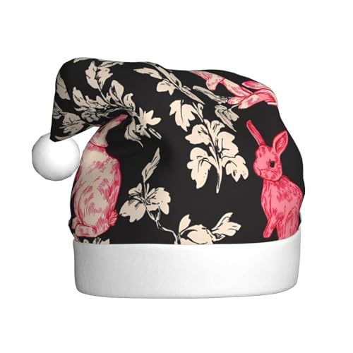 WZYWHJ Weihnachtsmütze für Erwachsene für Urlaub und Weihnachtsfeiern, jährliche Zeremonien, Hasen-Blumenmuster von WZYWHJ