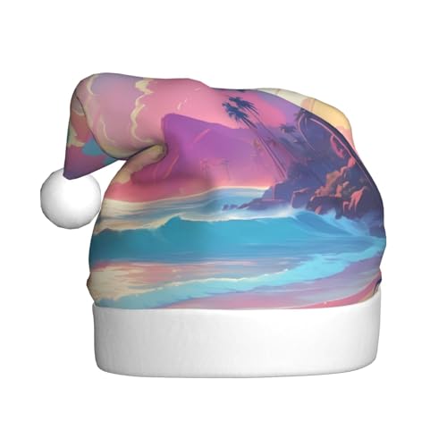 WZYWHJ Weihnachtsmütze für Erwachsene für Urlaub und Weihnachtsfeiern, jährliche Zeremonien, Retro-Wellen-Palmenmuster von WZYWHJ
