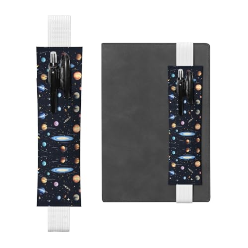 Weißes Leder-Stifthalter-Lesezeichen "WZYWHJ Die Solar-Familie", hochwertiges PVC-Lederband, elastisches Band für Notizbücher, Tagebücher und Planer von WZYWHJ