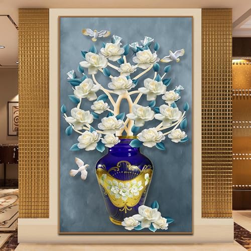 Diamond Painting Pflanzenvase Vogel Strass Stickerei Set für Wand-Decor Diamant Malerei Kits Full Drill 5D DIY Bilder Erwachsene Kinder Malen nach Zahlen Kreuzstich Runder Diamant 90x180cm von WaFeLe
