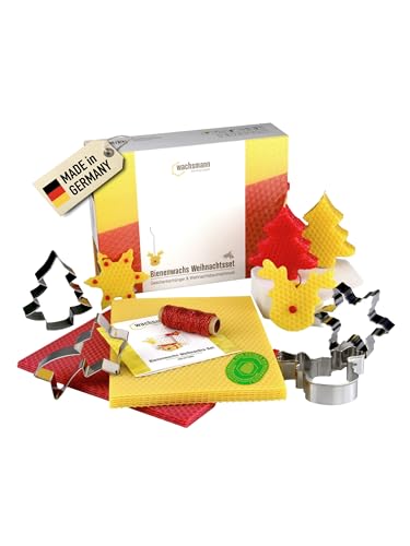 Wachsmann Bienenwachs Bastelset Weihnachten - 4 in 1: Weihnachts-Deko Natur Geschenkanhänger, Weihnachtsbaum-Schmuck, Kerzen gießen & Plätzchen backen von Wachsmann