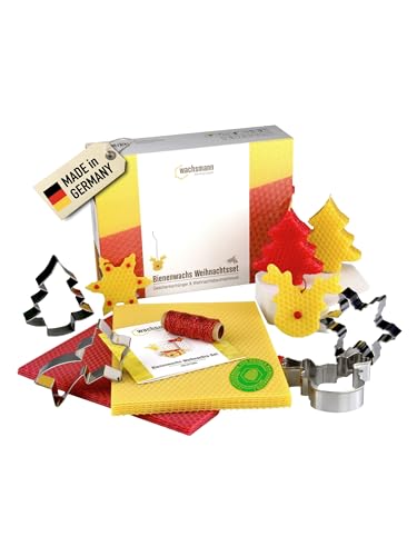 Wachsmann Bienenwachs Bastelset Weihnachten - 4 in 1: Weihnachts-Deko Natur Geschenkanhänger, Weihnachtsbaum-Schmuck, Kerzen gießen & Plätzchen backen von Wachsmann