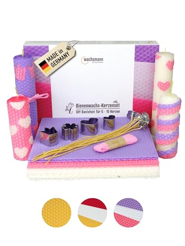 Wachsmann DIY Bienenwachs-Kerzen Set, Kerzen Bastel-Set mit Hanfdochten, 100% Natur Bienenwachs, Perfekt für Hochzeitsdeko & Geschenke, Inkl. Bienenwachsplatten & Zubehör von Wachsmann