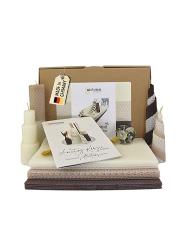 Wachsmann Kerzen selber machen Set – 15 Bienenwachsplatten (15 x 20 cm) mit Hanfdochten für 15 Bienenwachskerzen, 100% reines Bienenwachs aus Deutschland, Dochte 21 cm, Adventskerzen & Geschenk von Wachsmann