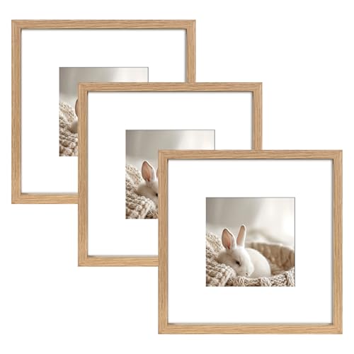 Wackadoo Bilderrahmen 3er Set quadratisch 23x23 cm Eiche Fotowand Fotorahmen mit Glasscheibe Picture frame Holz aus MDF mit Passepartout 13x13 cm von Wackadoo