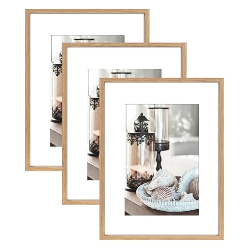 Wackadoo Bilderrahmen 3er Set 30x40 cm Eiche Fotowand Fotorahmen mit Glasscheibe Picture frame Holz aus MDF mit Passepartout 21x30 DIN A4 (21x29,7) von Wackadoo