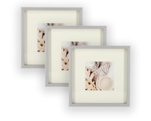 Wackadoo® 3er Set Holz Bilderrahmen Set, FSC® Holzrahmen Silber Fotowand Bilderrahmen groß Fotogalerie Wandcollage Fotorahmen mit Glasscheibe mit Passepartout (13x13 cm) von Wackadoo