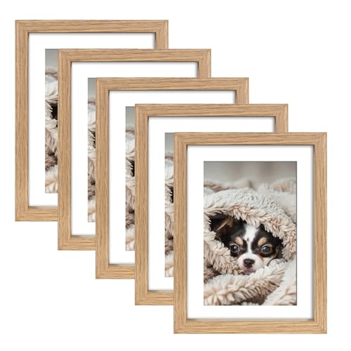 Wackadoo Bilderrahmen 5er Set 13x18 cm Eiche Fotowand Fotorahmen mit Glasscheibe Picture frame Holz aus MDF mit Passepartout 10x15 cm von Wackadoo