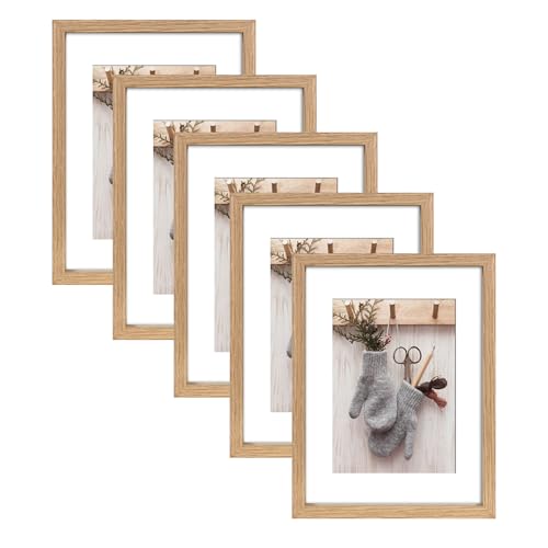 Wackadoo Bilderrahmen 5er Set 18x24 cm Eiche Fotowand Fotorahmen mit Glasscheibe Picture frame Holz aus MDF mit Passepartout 13x18 cm von Wackadoo