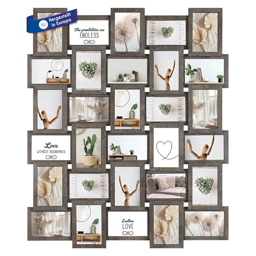 Wackadoo Bilderrahmen Collage Grau 10x15 cm 30 Fotos Hergestellt in Europa FSC Holz aus MDF Fotorahmen Galerierahmen mit Glasscheibe familie mehrere bilder picture frame von Wackadoo