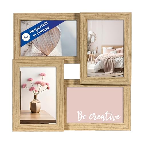 Wackadoo Bilderrahmen Collage Eiche Optik für 4 Bilder aus FSC Holz Bilderrahmen, mit Glasscheiben, Bilderrahmen 10x15, Bilderrahmen für mehrere Bilder, picture frame, Fotorahmen Familie von Wackadoo
