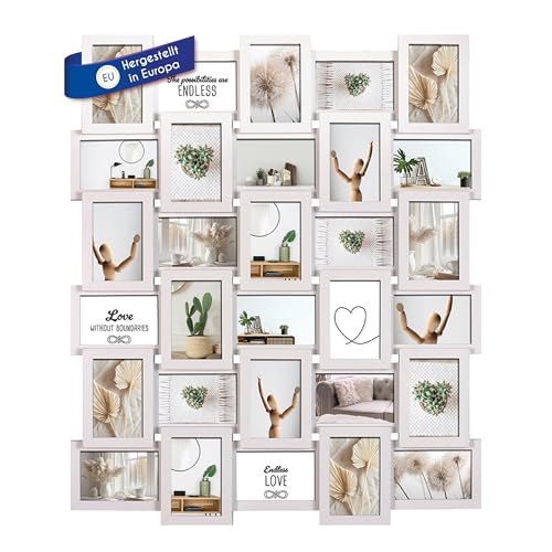 Wackadoo Bilderrahmen Collage Weiß 10x15 cm 30 Fotos Hergestellt in Europa FSC Holz aus MDF Fotorahmen Galerierahmen mit Glasscheibe familie mehrere bilder picture frame von Wackadoo