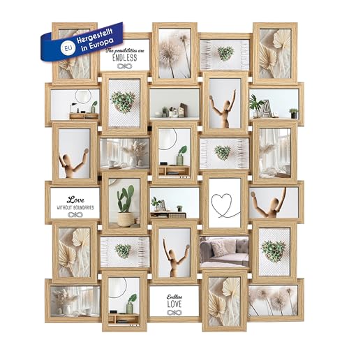Wackadoo Bilderrahmen Collage Eiche 10x15 cm 30 Fotos Hergestellt in Europa FSC Holz aus MDF Fotorahmen Galerierahmen mit Glasscheibe familie mehrere bilder picture frame von Wackadoo